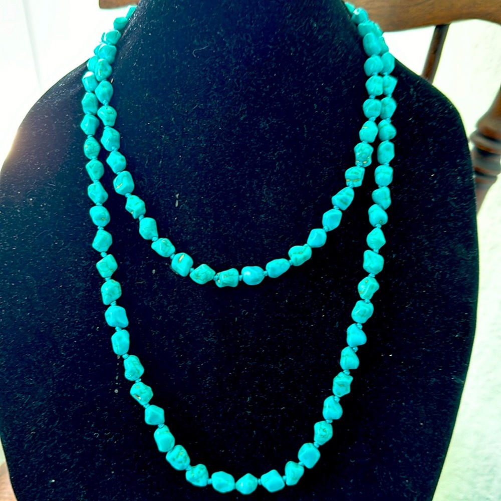 Magnesite Turquoise long knotted necklace 💙🩵 1 for 15 or 2 for 25.